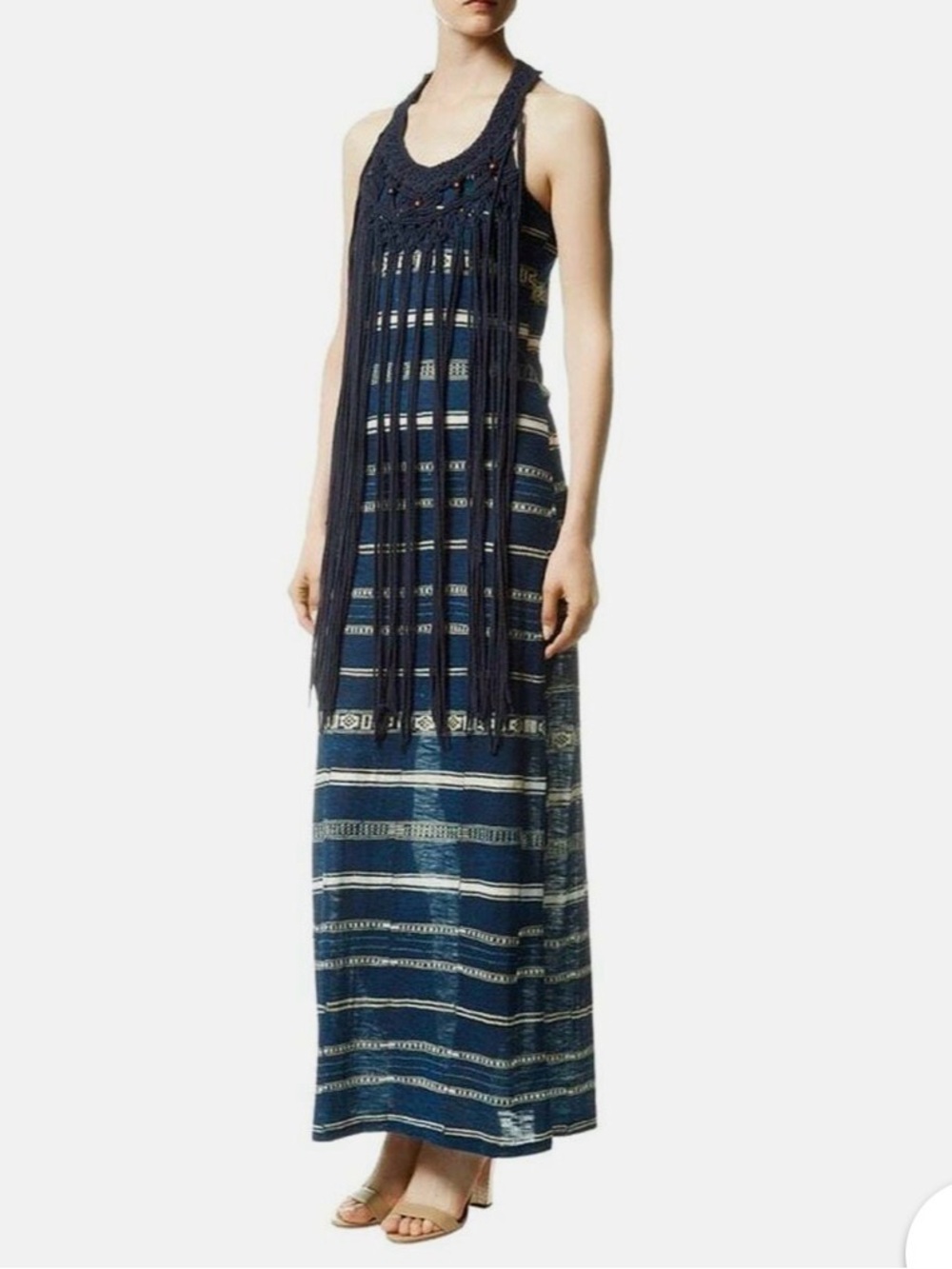 Ralph Lauren Denim & Supply Navy Maxi Cotton Dress With Macrame Sz S